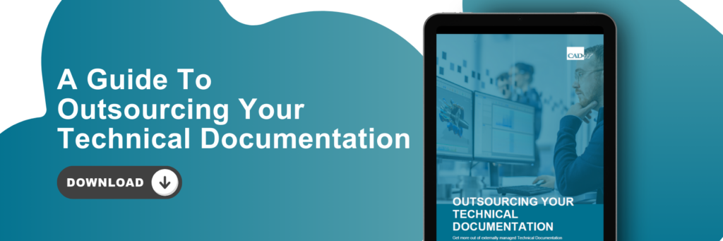 Banner to promote a guide on outsourcing technical documentation